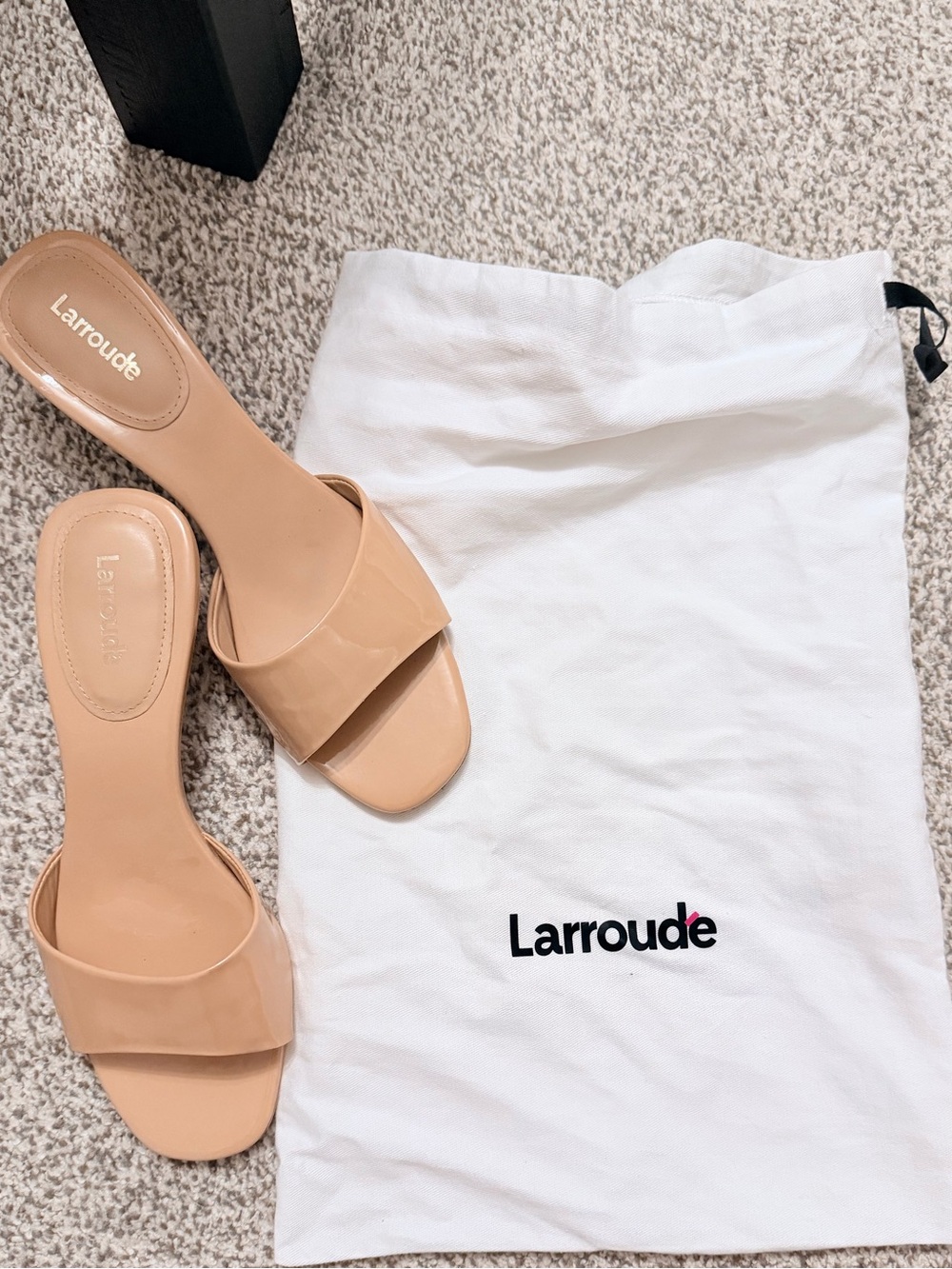 Larroude Greta Patent Nude Slide Mules